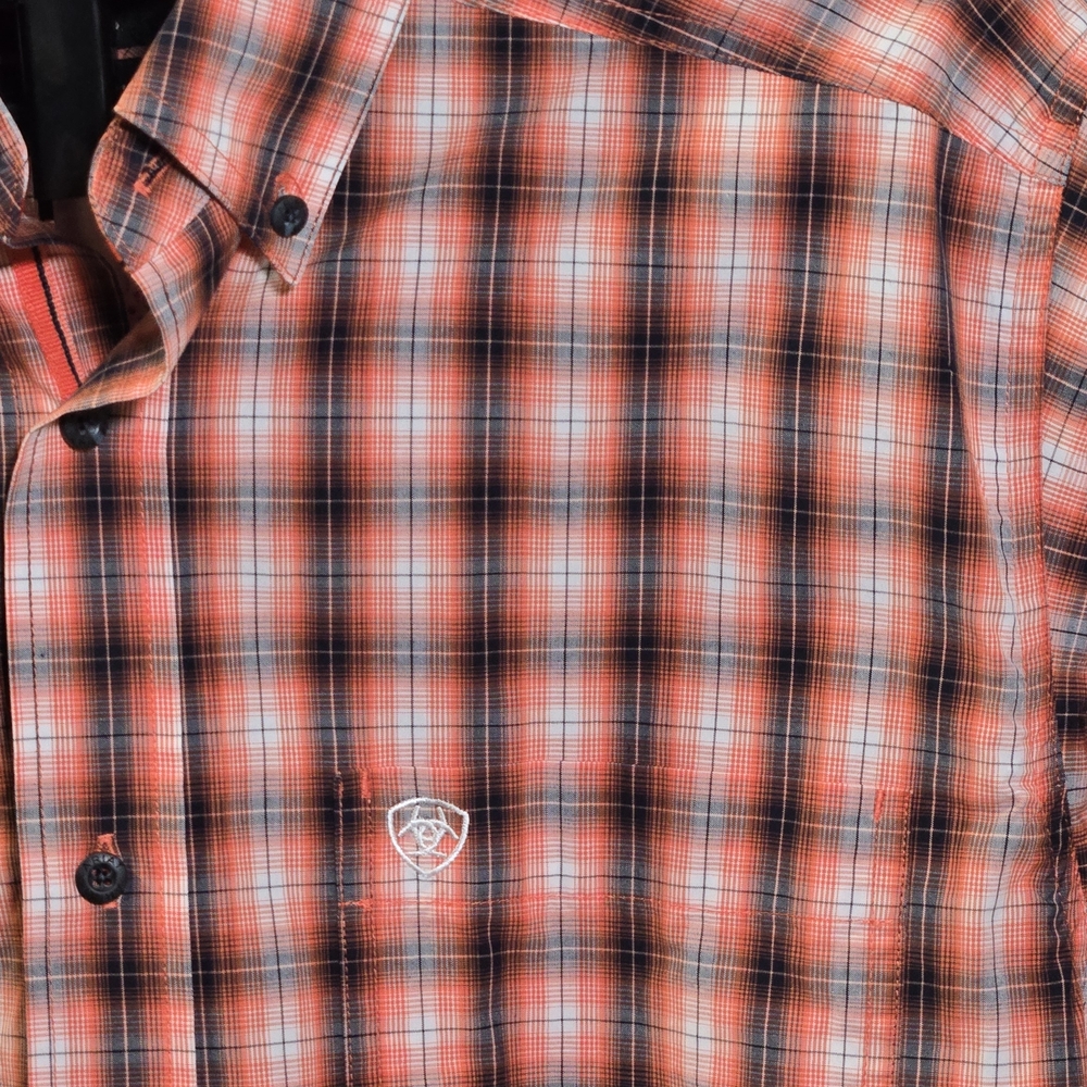 Ariat Orange Black Plaid Casual Button-Down Shirt